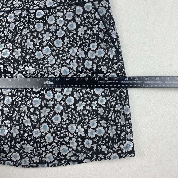 LOFT Mini Skirt Womens 12 Blue Floral Jacquard A-Line Pockets Workwear Casual - Picture 7 of 12